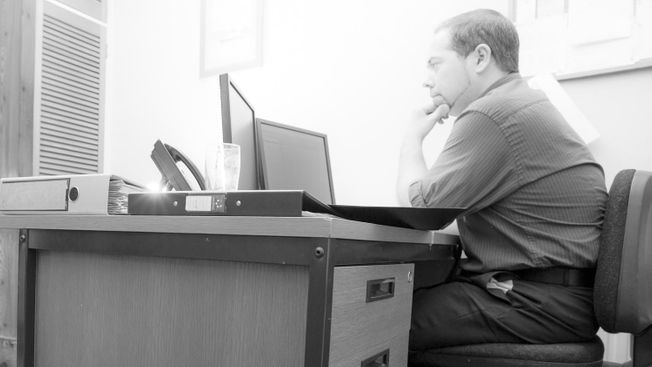 One of our team doing client work
